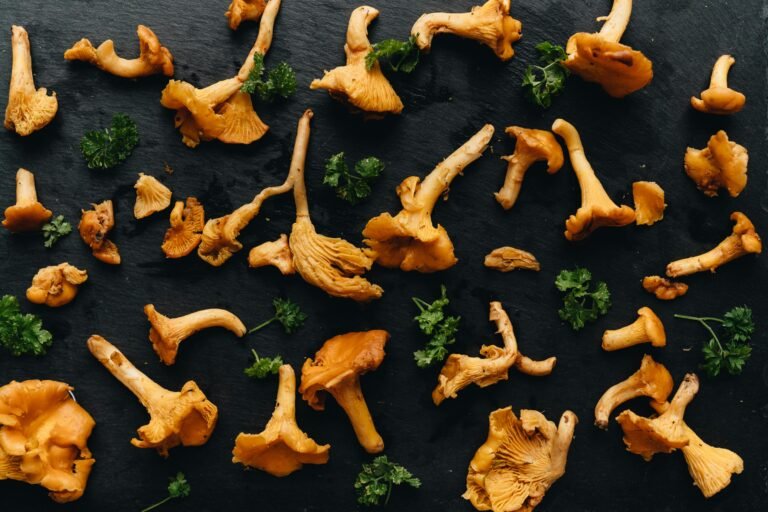 Chanterelle mushrooms with fresh parsley.